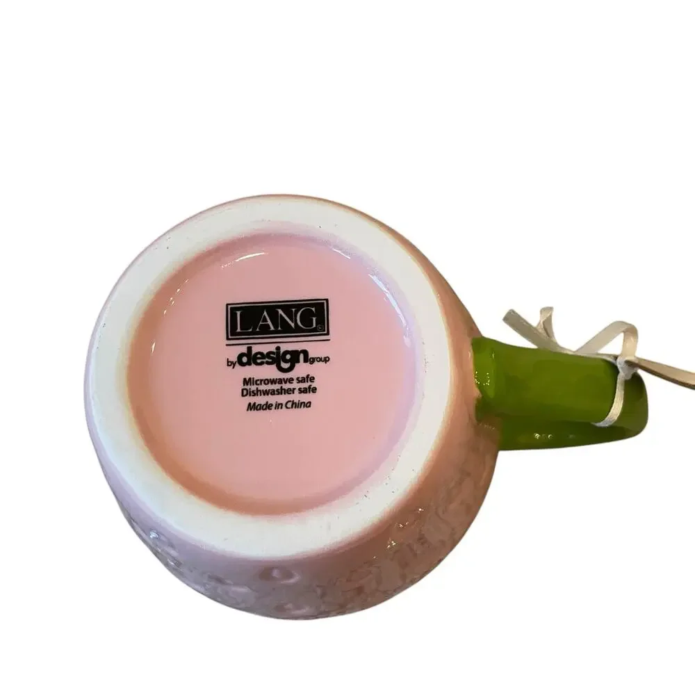 Lang Hand Painted PINK STRAWBERRY Ceramic Mug with Lid 18oz Spring New